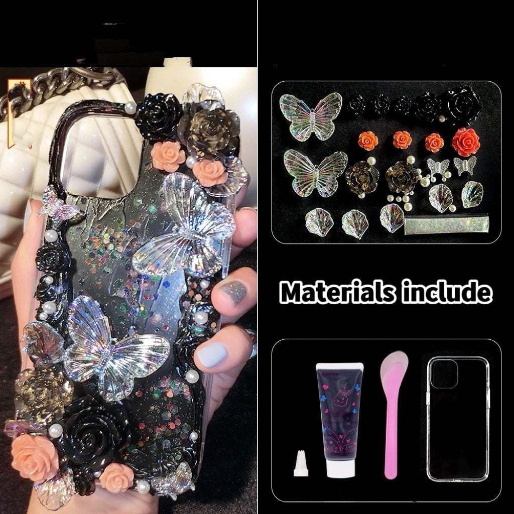 Baroque butterfly flower phone case charms set